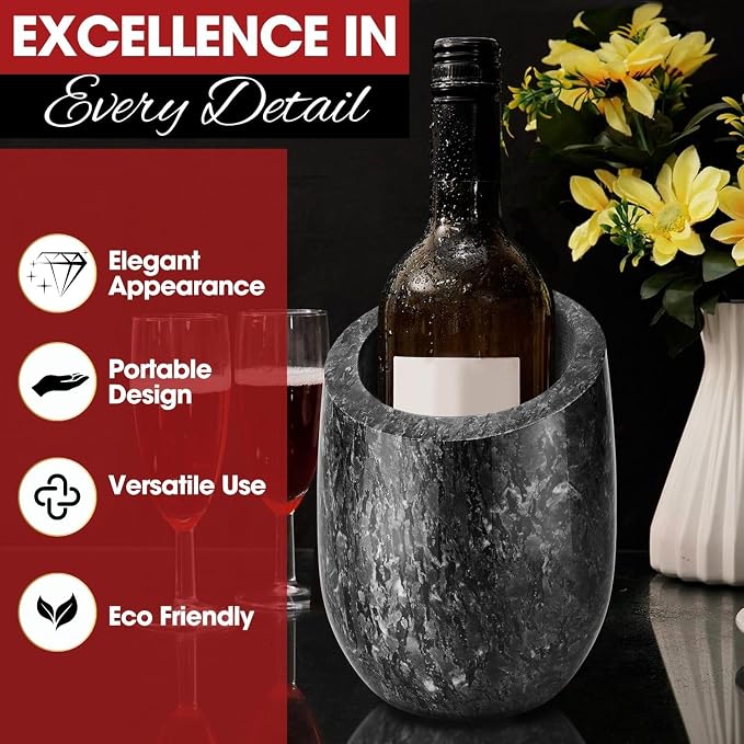 Flexzion Marble Wine Chiller Bucket – Black Wine Cooler & Champagne Bucket - Image 8