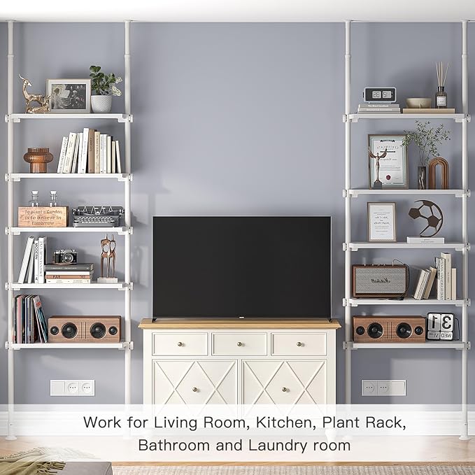 ALLZONE 5 Tiers Narrow Bookshelf, Tall Adjustable Ladder Book Shelf - Image 6