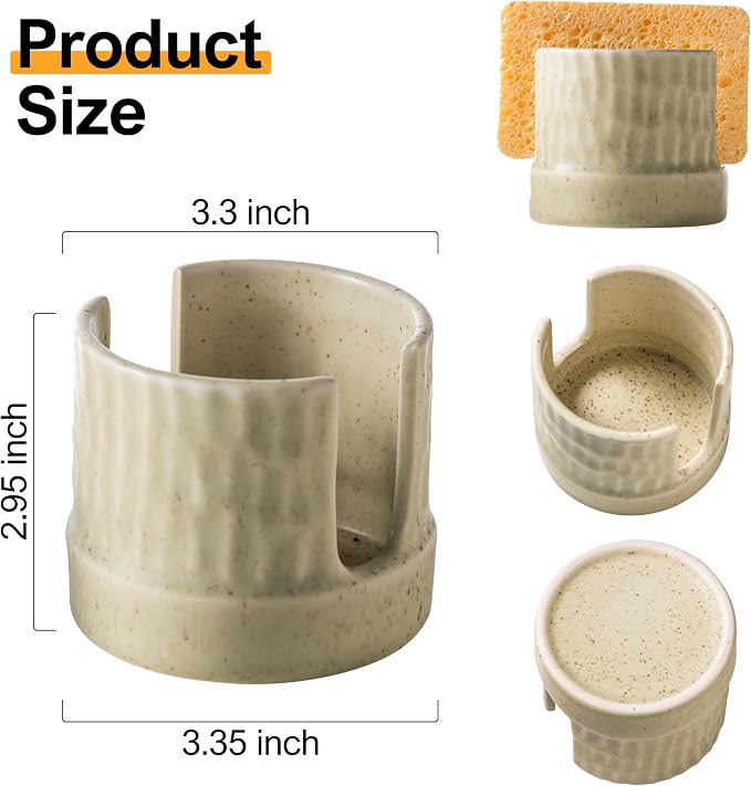 Kitchen Sponge Holder, Ceramics Sponge Dish Rack Sink Scrub Caddy - Image 3