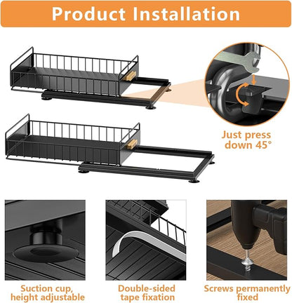 Under Sink Organizer, 2 Packs Under Sink Organizers and Storage, Slide Out Pull - Image 4