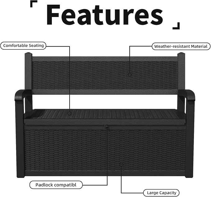 EasyUp 80 Gallon Outdoor Storage Bench Lockable Deck Box Outdoor Storage Box - Image 8