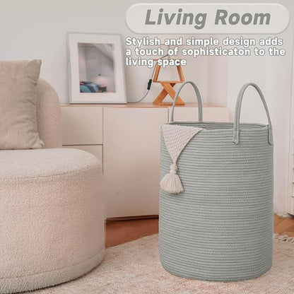 Large Woven Laundry Basket Hamper, 60L Cotton Rope Storage Bin - Image 3