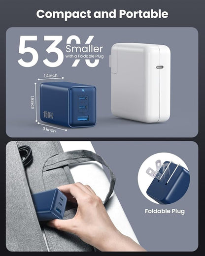 150W USB C Charger Block, GaN III Compact Foldable Wall Charger 3 Port Fast - Image 5