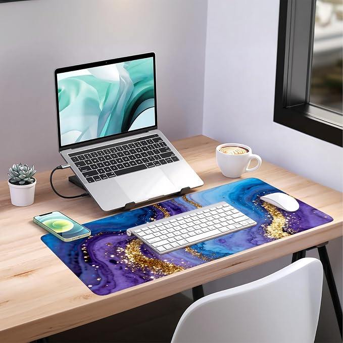 Blue and Gold Stripes Gaming Mouse Pad 35.4"x15.7"Desk Mat Anti-Slip Rubber - Image 7