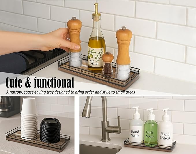 Acacia Wood Bathroom Vanity Tray, Kitchen Counter, Coffee Bar - Image 4