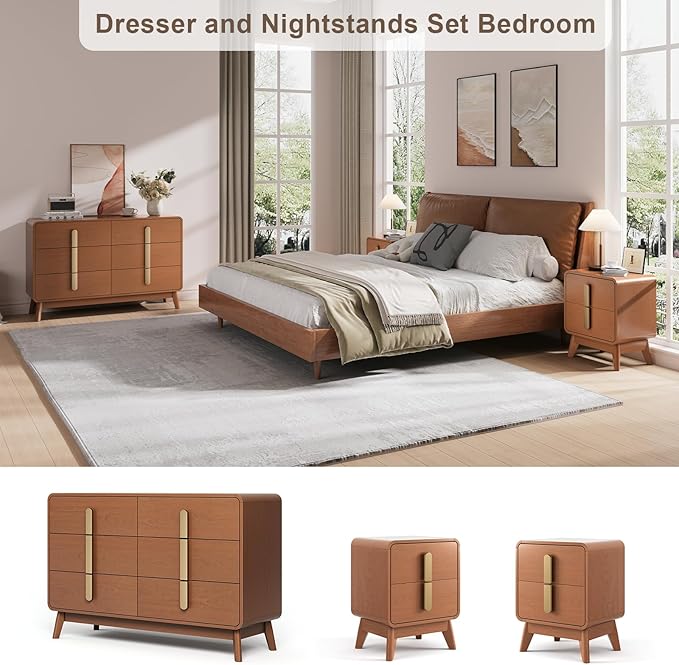 Mid Century Modern Bedroom Set, 6 Drawer Dresser and Nightstand Sets - Image 5