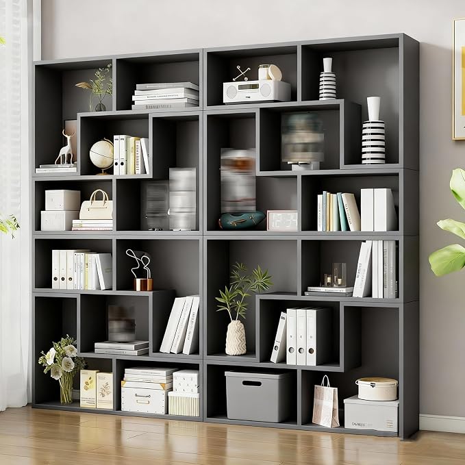 Expandable Bookcase with Adjustable Width, Wooden Room Divider Bookshelf by Unknown