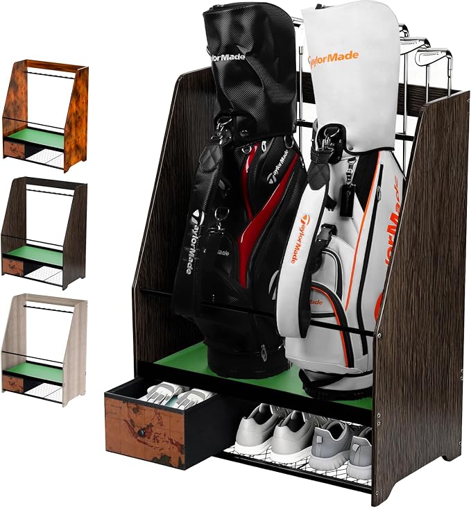 Golf Bag Organizer Rack – Large Wooden Golf Storage by Ponsonbay