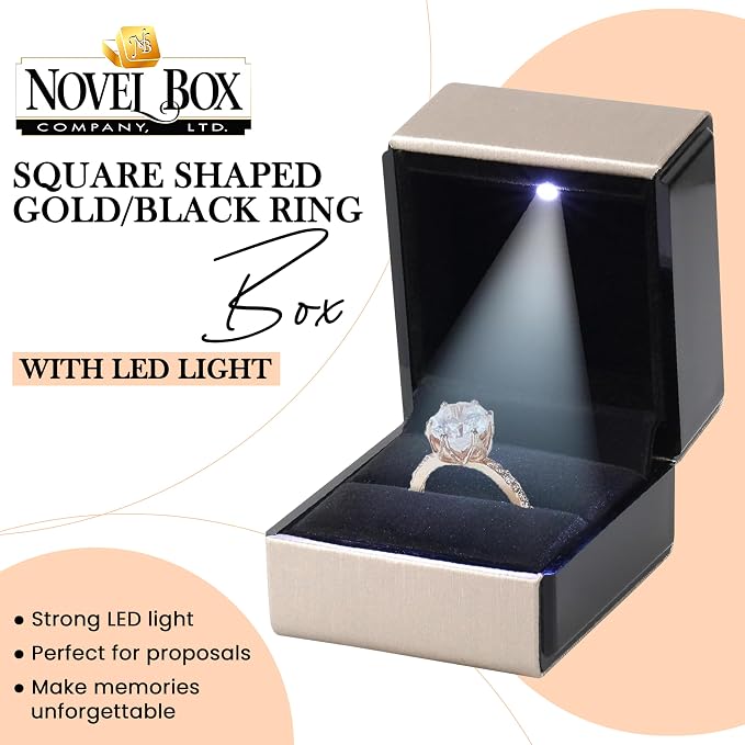 Novel Box Square Shaped Gold Ring Box - Image 4