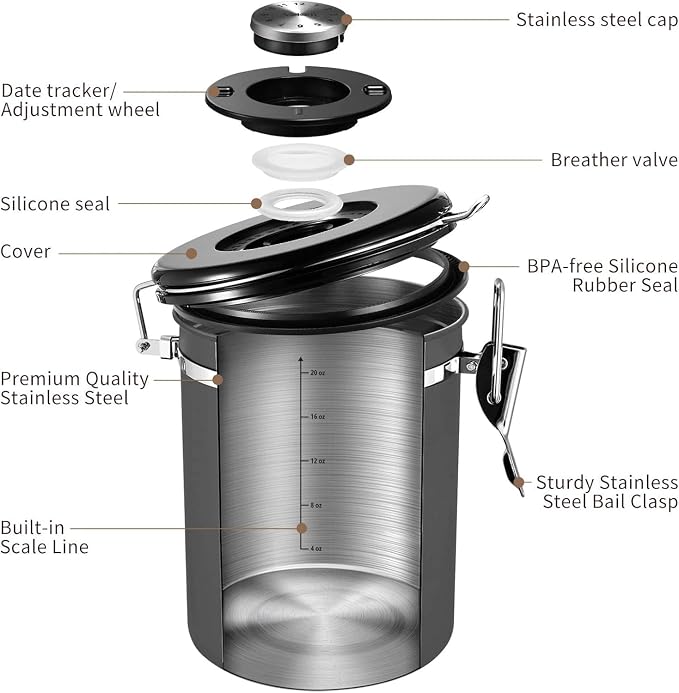 Veken Coffee Canister with Window, Airtight Stainless Steel Kitchen Food - Image 6