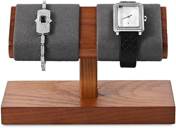 Oirlv Solid Wood Double Watch Display Stand Watch Bracelet Organizer（Grey） - Image 7