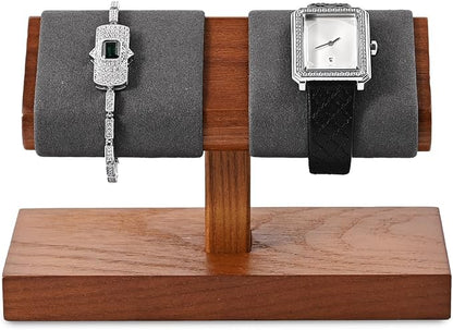 Oirlv Solid Wood Double Watch Display Stand Watch Bracelet Organizer（Grey） - Image 7