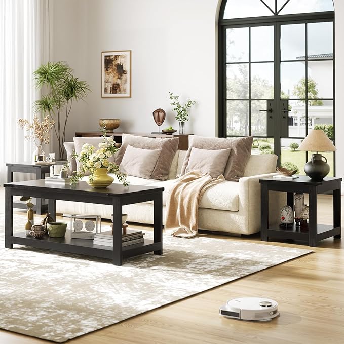 Homieasy End Table, 20 Inch Square End Table, Farmhouse Wood Side Table - Image 3