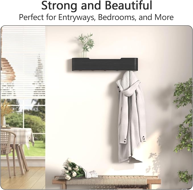 Coat Rack Wall Mount with Hidden Hooks Modern Key Holder Wood Entryway Hook - Image 5