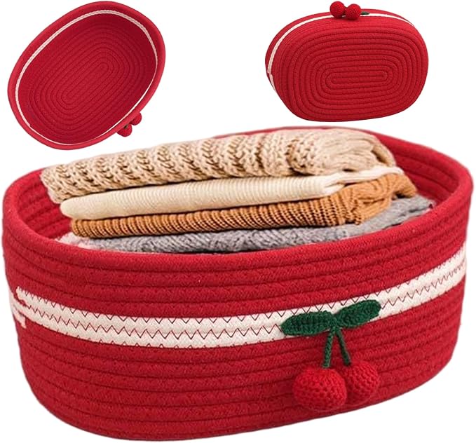 Organizer Baskets 12x8in Rectangle Cozy Woven Cherry Cute Basket Stackable - Image 5