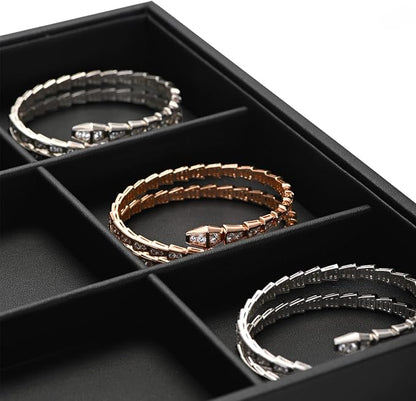 Black PU Leather Jewelry Display Flat Tray Ring Necklace Watch Organizer - Image 7