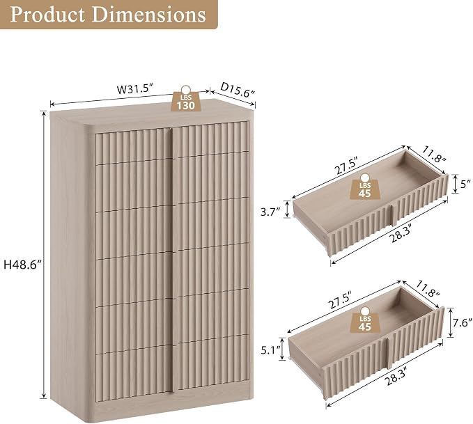 Fluted Dresser for Bedroom, Modern Chest of Drawers - Image 2