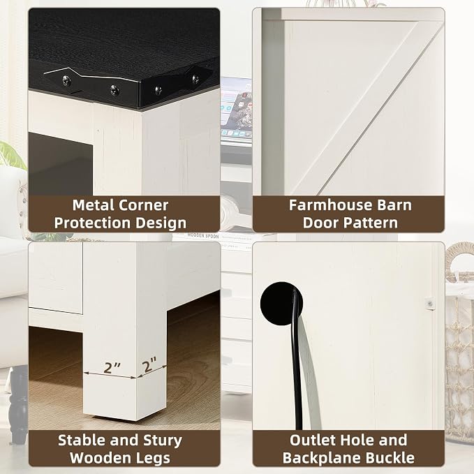 Nightstand with Charging Station and USB Port, Farmhouse Side End Table with 2 - Image 7