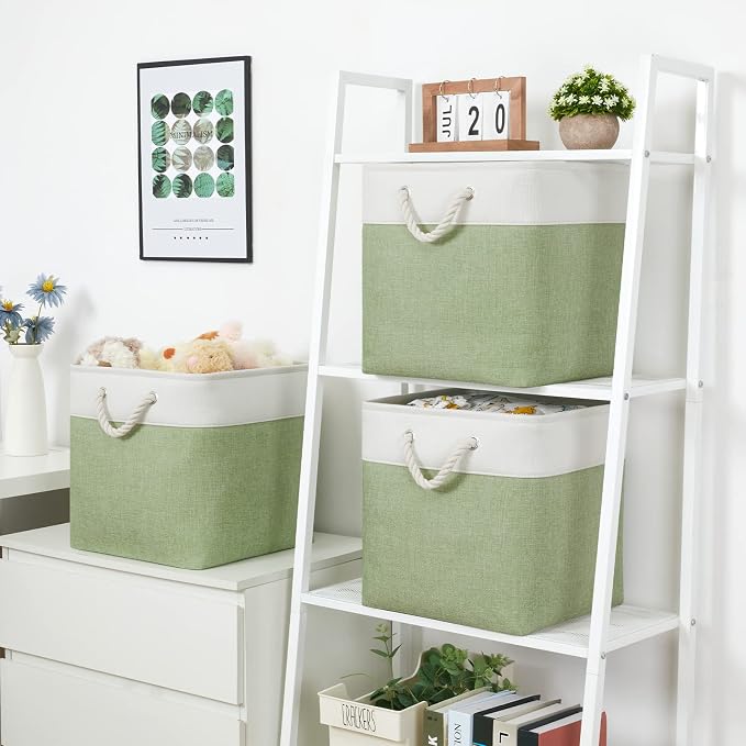 Bidtakay Cubby Storage Bins Set of 3 Fabric Baskets - Image 3