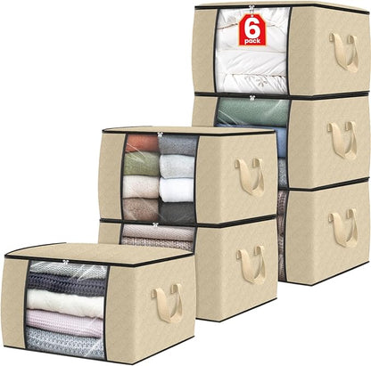 Fab totes 6 Pack Clothes Storage, Foldable Thick Fabric Blanket Storage Bags by Fabtotes