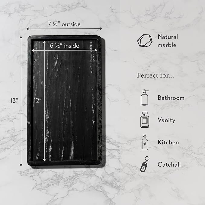 Cork & Mill Black Marble Tray for Bathroom Countertop, Kitchen Counter - Image 3
