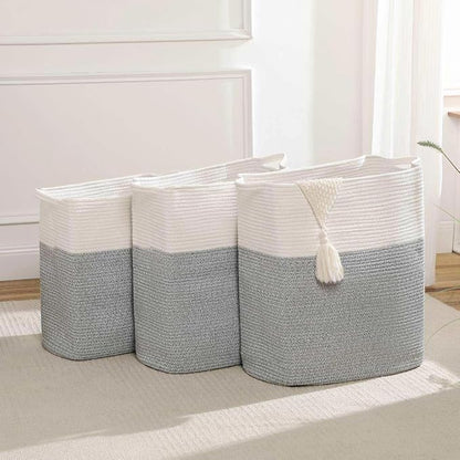 Tall Laundry Basket With Handles, Woven Cotton Rope Big Laundry Hamper Sorters - Image 5