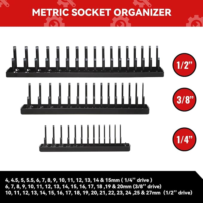 3PCS Socket Organizer Tray Set, Metric Socket Storage Trays, 3/8-Inch & - Image 4