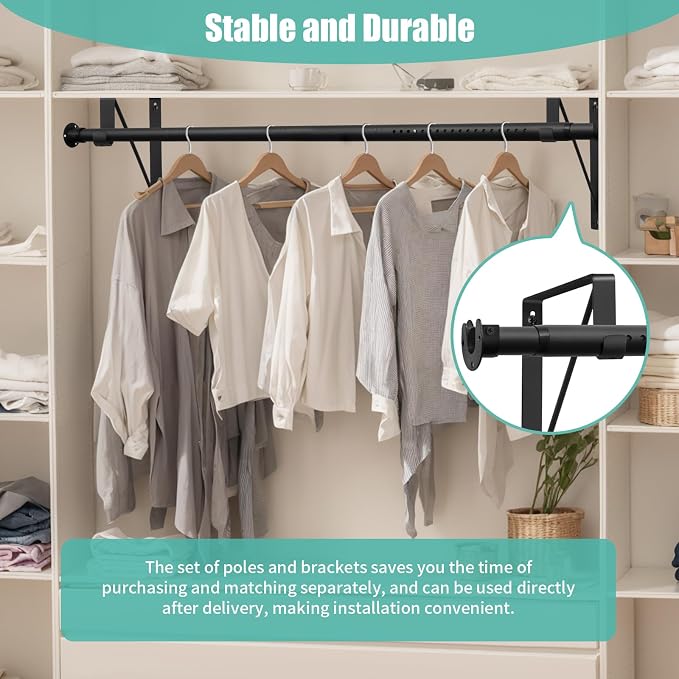 1.3 Inches Closet Rod, 17 to 87 Inch Clothes Rods Heavy Duty Closet Pole - Image 3