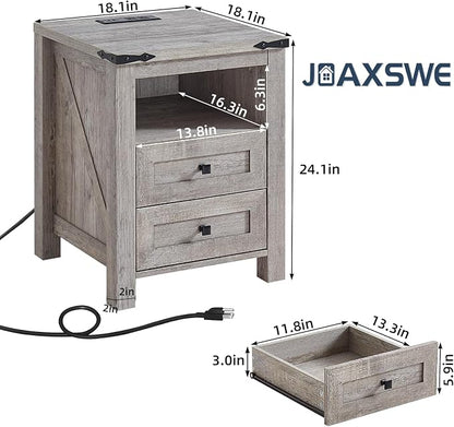 Nightstand with Charging Station and USB Port, Farmhouse Night Stand with 2 - Image 2