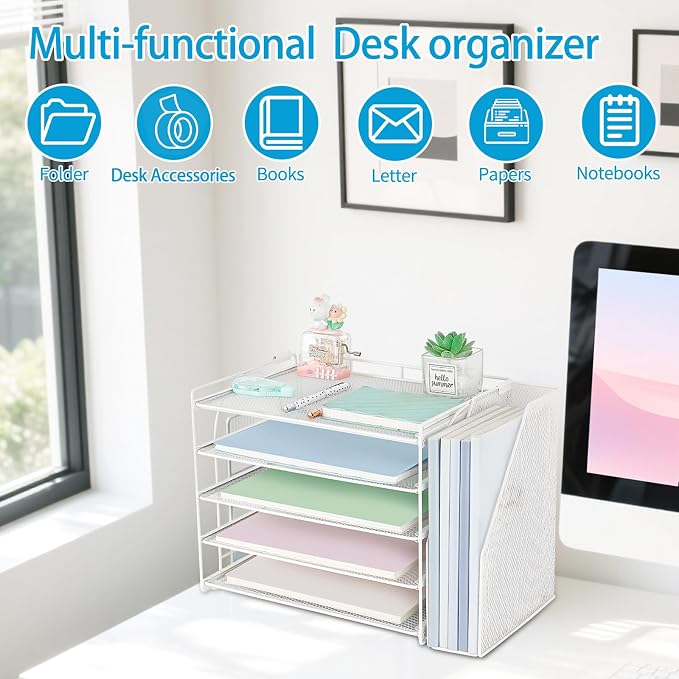 AUPSEN White Desk Organizers and Accessories, 5-Tier Letter Tray Paper Organizer - Image 6