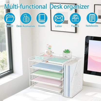 AUPSEN White Desk Organizers and Accessories, 5-Tier Letter Tray Paper Organizer - Image 6