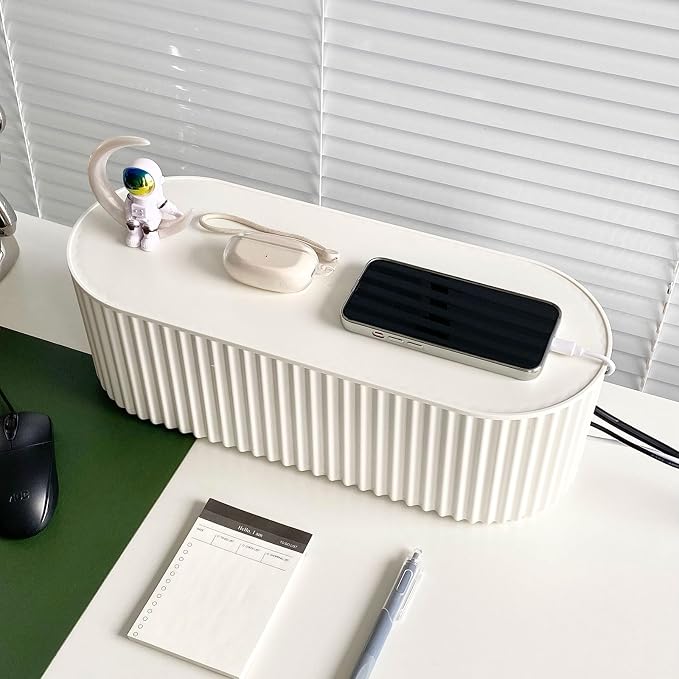 White Cable Management Box, Plastic Cable Box Organizer by NINEWEEN