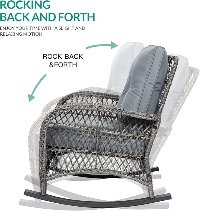 VIVIJASON 2 Piece Patio Wicker Rattan Rocker Chair, Outdoor Rattan Rocker Chair - Image 2