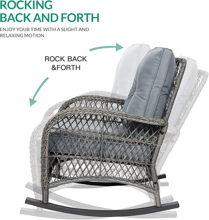 VIVIJASON 2 Piece Patio Wicker Rattan Rocker Chair, Outdoor Rattan Rocker Chair - Image 2