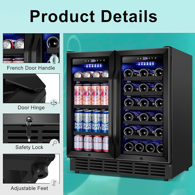 30 Inch Wine and Beverage Refrigerator, Upgrade Dual Zone Wine Cooler - Image 7