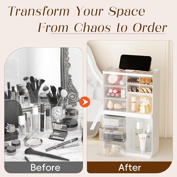 Small Makeup Organizer with Drawers, Stackable Bathroom Couneter Organizer with - Image 3