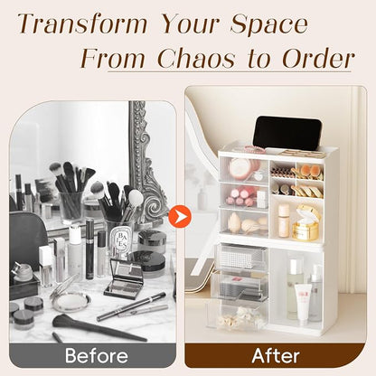Small Makeup Organizer with Drawers, Stackable Bathroom Couneter Organizer with - Image 3