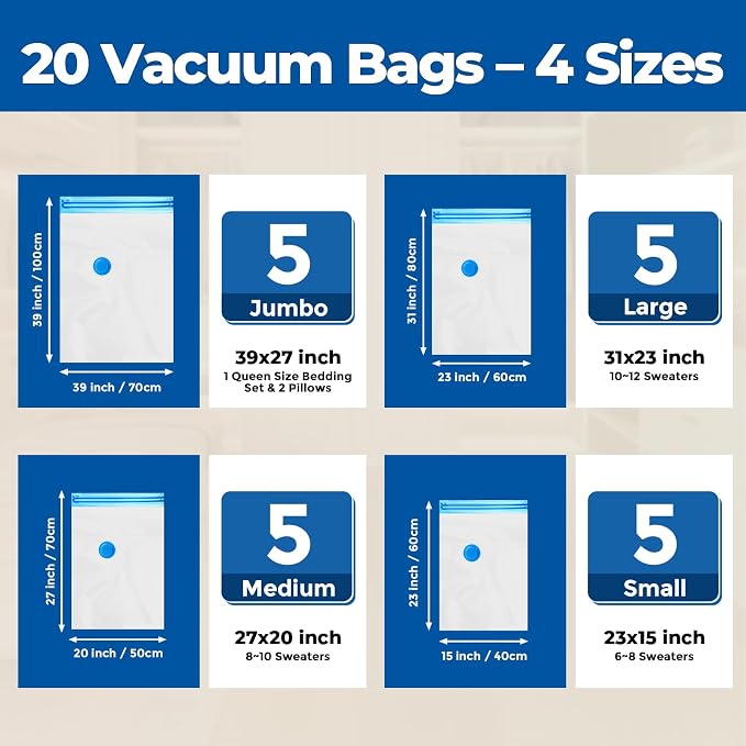 ETENWOLF 20 Pack Vacuum Storage Bags, Vacuum Seal Bags - Image 2