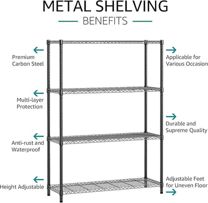 IZEUK 1400 LBS Garage Black Shelving Wide Storage Shelves 4 Tier Adjustable - Image 4