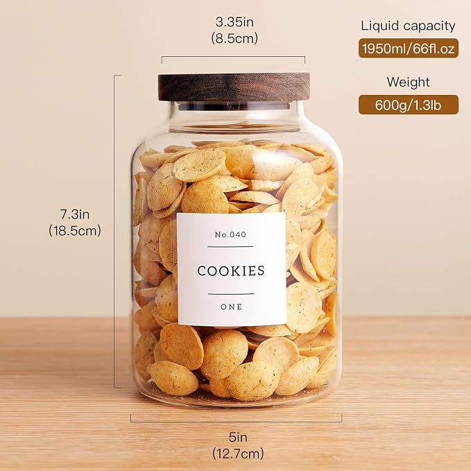 Set Of 2 Large Glass Jar with Wooden Lid with 132 Labels, Glass Storage Jars - Image 3