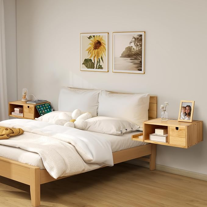 Afuly Floating Nightstand with Charging Station, Wall Mount Night Stand with - Image 2