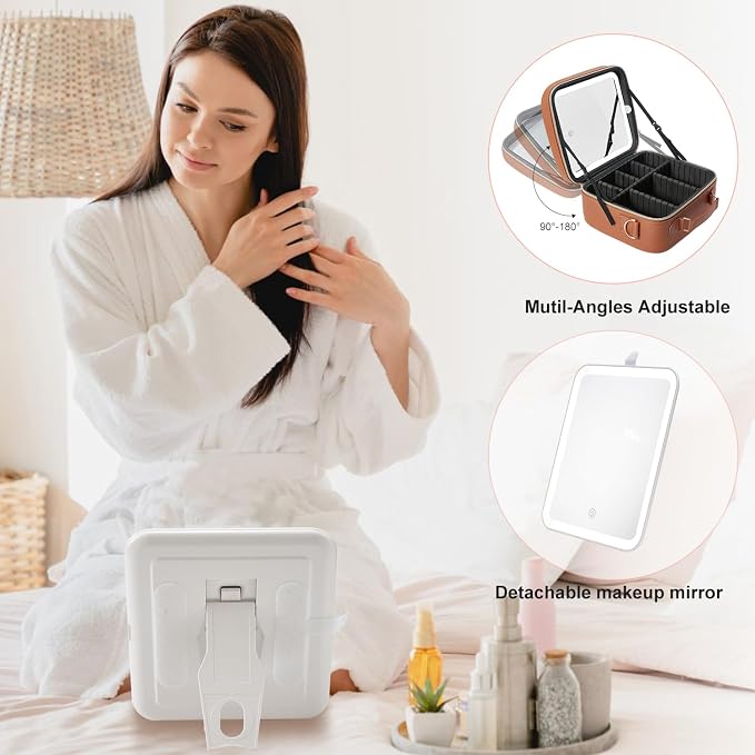 Mocado Travel Makeup Bag with LED Lighted Mirror, Travel Makeup Organizer - Image 5