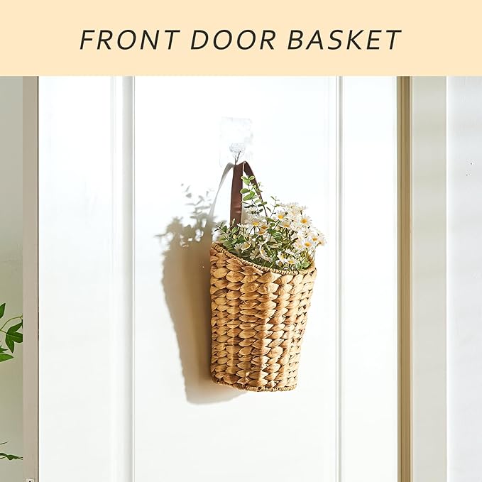 Handwoven Front Door Basket Water Hyacinth Wall Hanging Basket Decorative Boho - Image 6