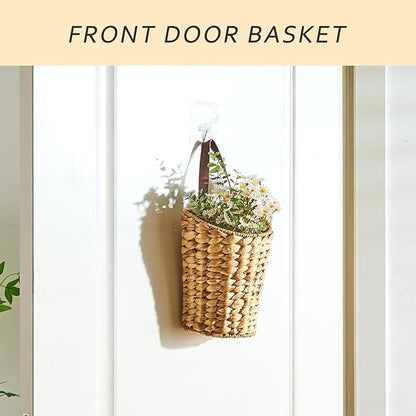 Handwoven Front Door Basket Water Hyacinth Wall Hanging Basket Decorative Boho - Image 6