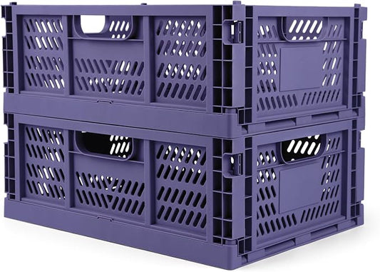 Domiella 2-Pack Crates for Storage, Storage Crates Plastic Stackable, Foldable by Domiella