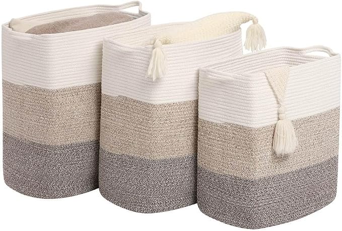 Tall Laundry Basket With Handles, Woven Cotton Rope Big Laundry Hamper Sorters - Image 5