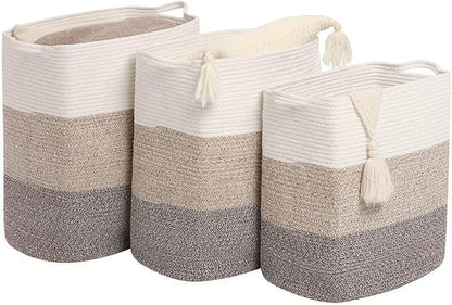 Tall Laundry Basket With Handles, Woven Cotton Rope Big Laundry Hamper Sorters - Image 3