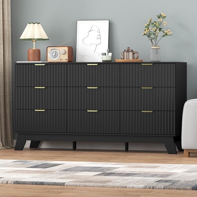 Fluted Black Dresser for Bedroom, 9 Drawer Dresser for Closet, TV Stand - Image 5