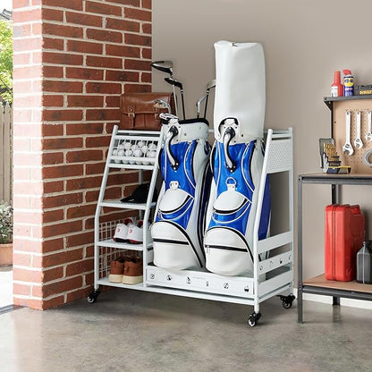 Lauren&Harold Golf Bag Organizer Garage Storage, Golf Storage Rack Stand Fits 2 by LaurenHarold