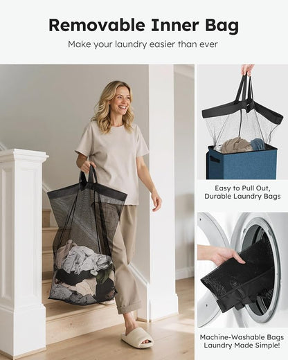 SOLEDI Laundry Hamper with Lid 90L Large & Tall Collapsible Laundry Basket - Image 4
